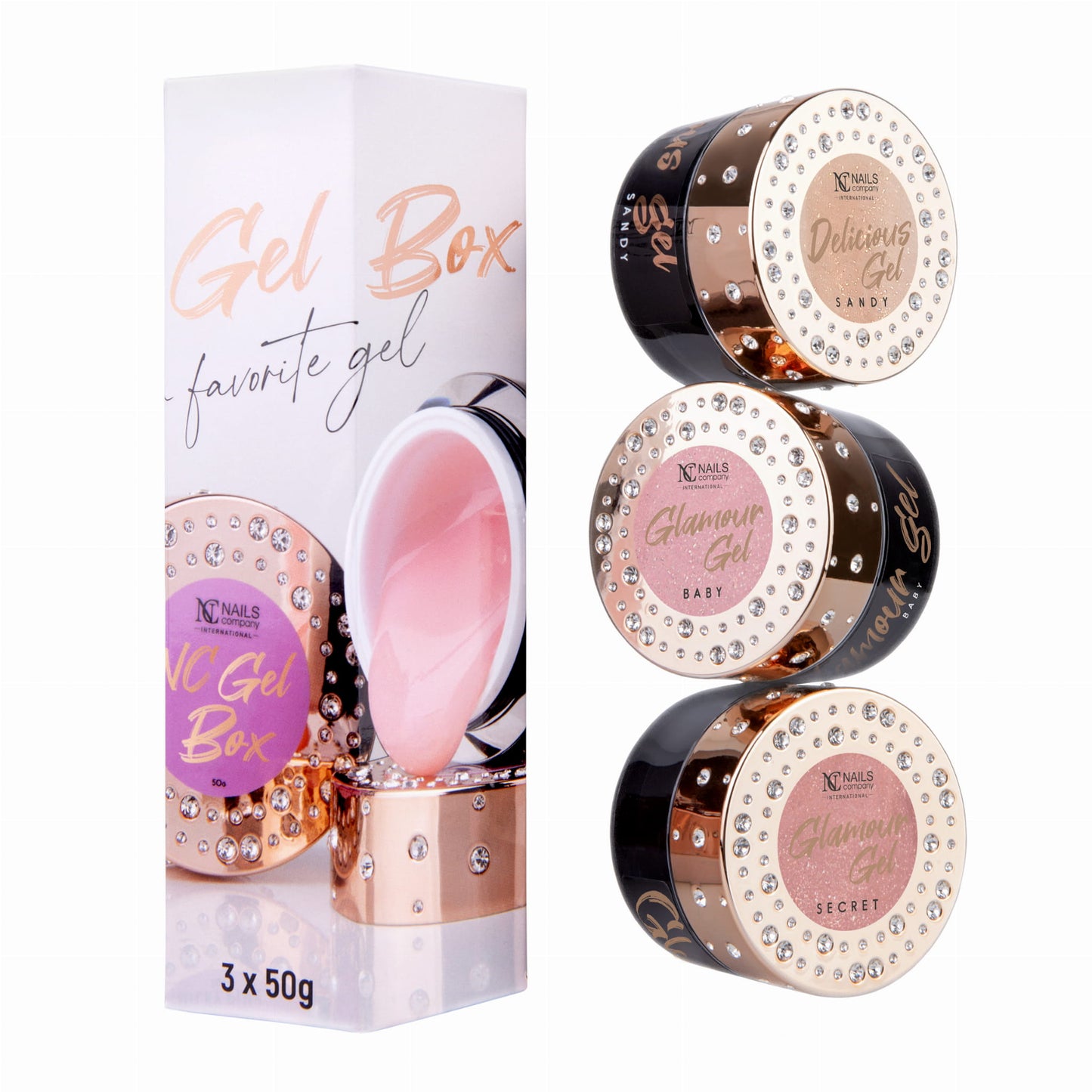 UV Gel Set |  Glow Box | Glamour - Baby50g , Glamour - Secret 50g, Delicious - Sandy 50g