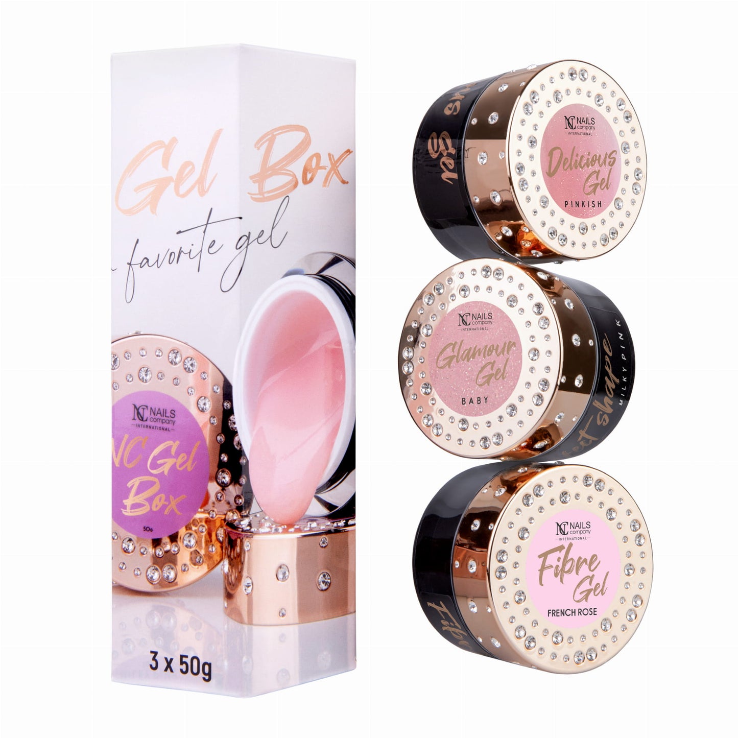 UV Gel Set | Prime Box | Fibre Gel - French Rose 50g, Glamour- Baby 50g, Delicious - Pinkish 50g